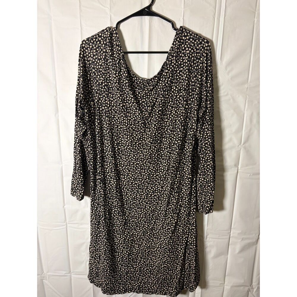 Old Navy Plus Size 2X Floral Long Sleeve Dress Cottagecore Boho Black Cream